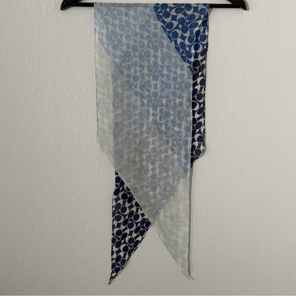 COACH Authentic Vintage Signature Blue Logo Silk Scarf - Picture 2 of 7